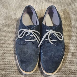 Cole Haan Blue Suede Oxford Shoes, Womens 8.5, Mens 7